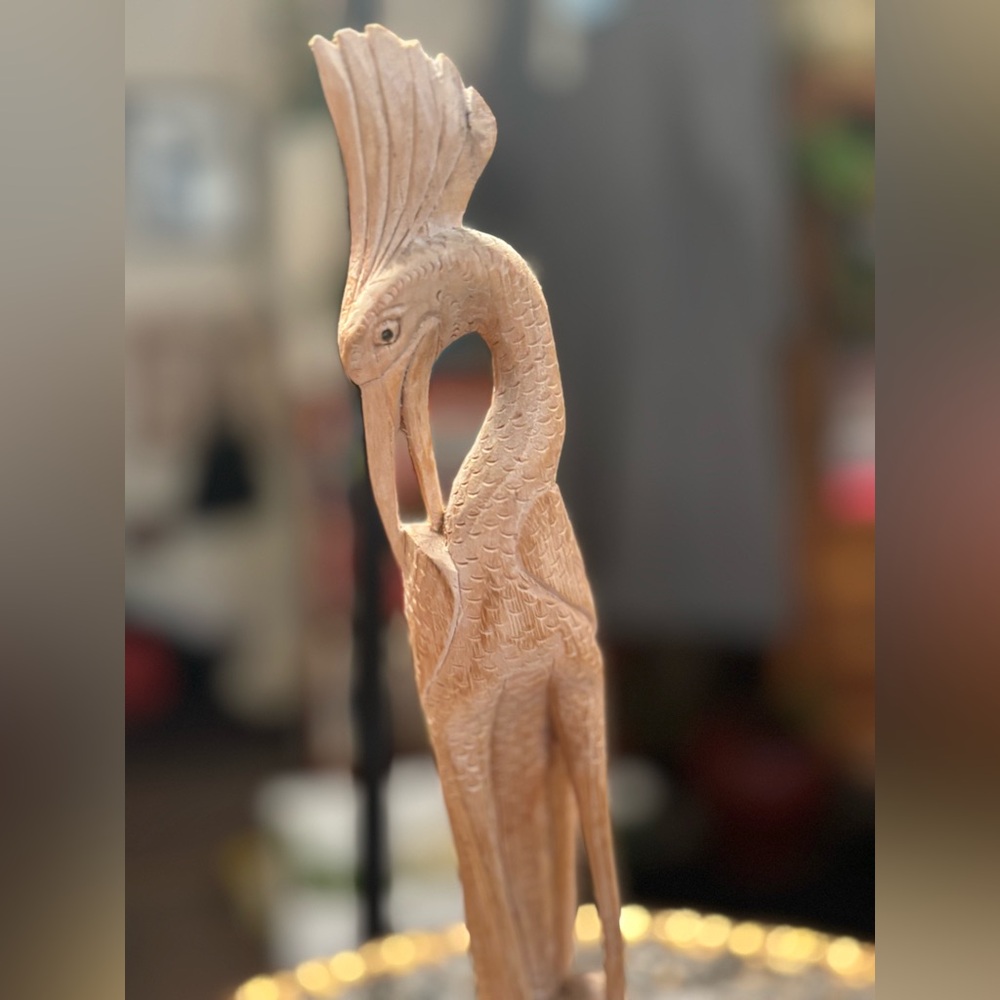 1930s Art Deco Organic Root Wood Root Hand Carved Heron Folk Art Statue 11in